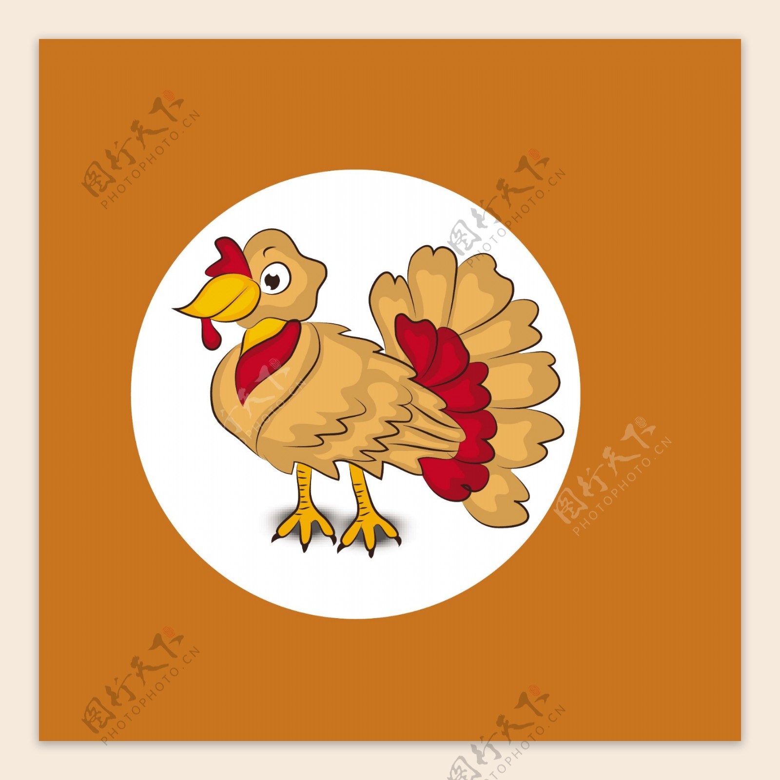 感恩节快乐的概念与土耳其鸟在橙色背景