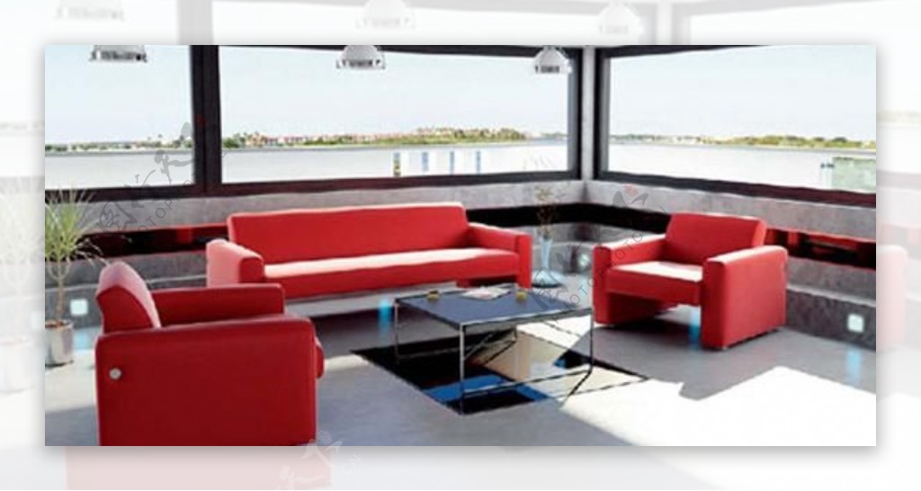 强光感红色沙发会客厅场景3d模型图片