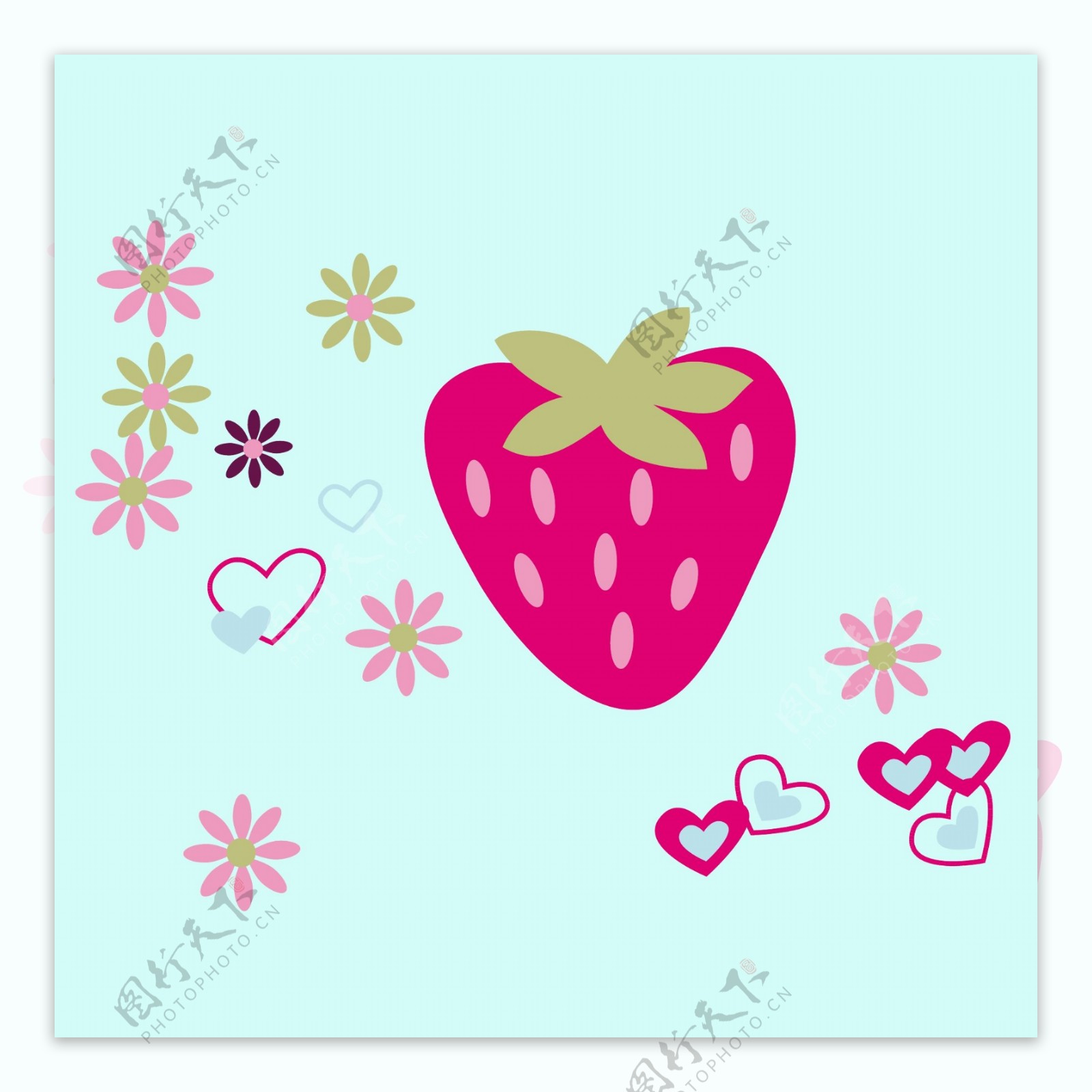 印花矢量图水果草莓色彩红色免费素材