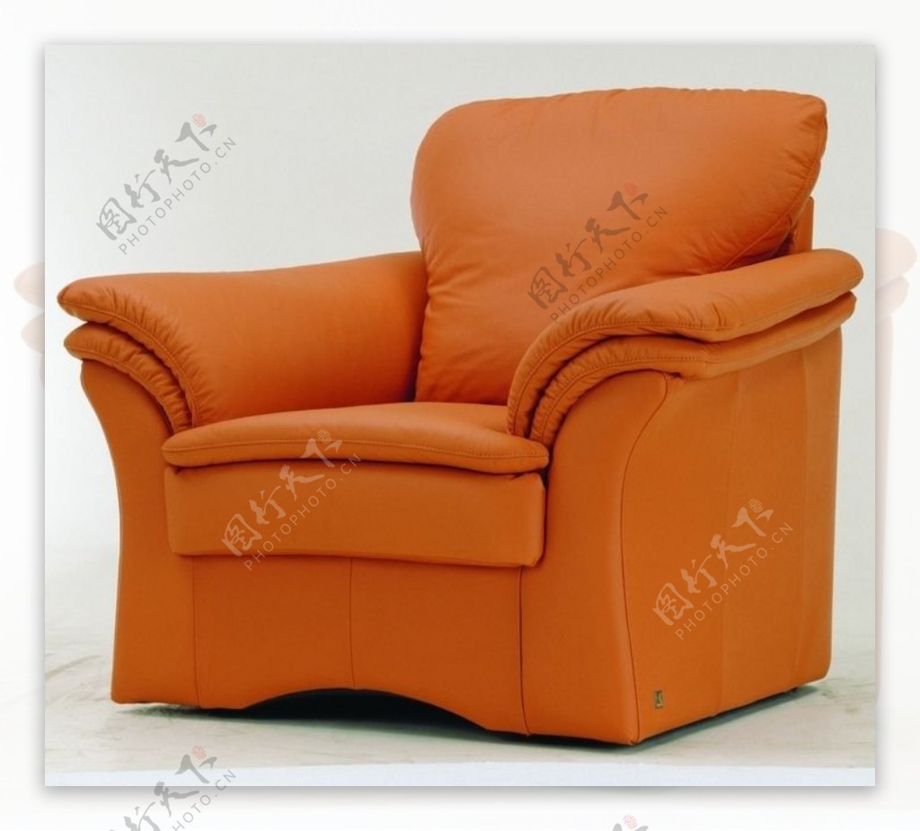 现代的橙色单一的真皮沙发