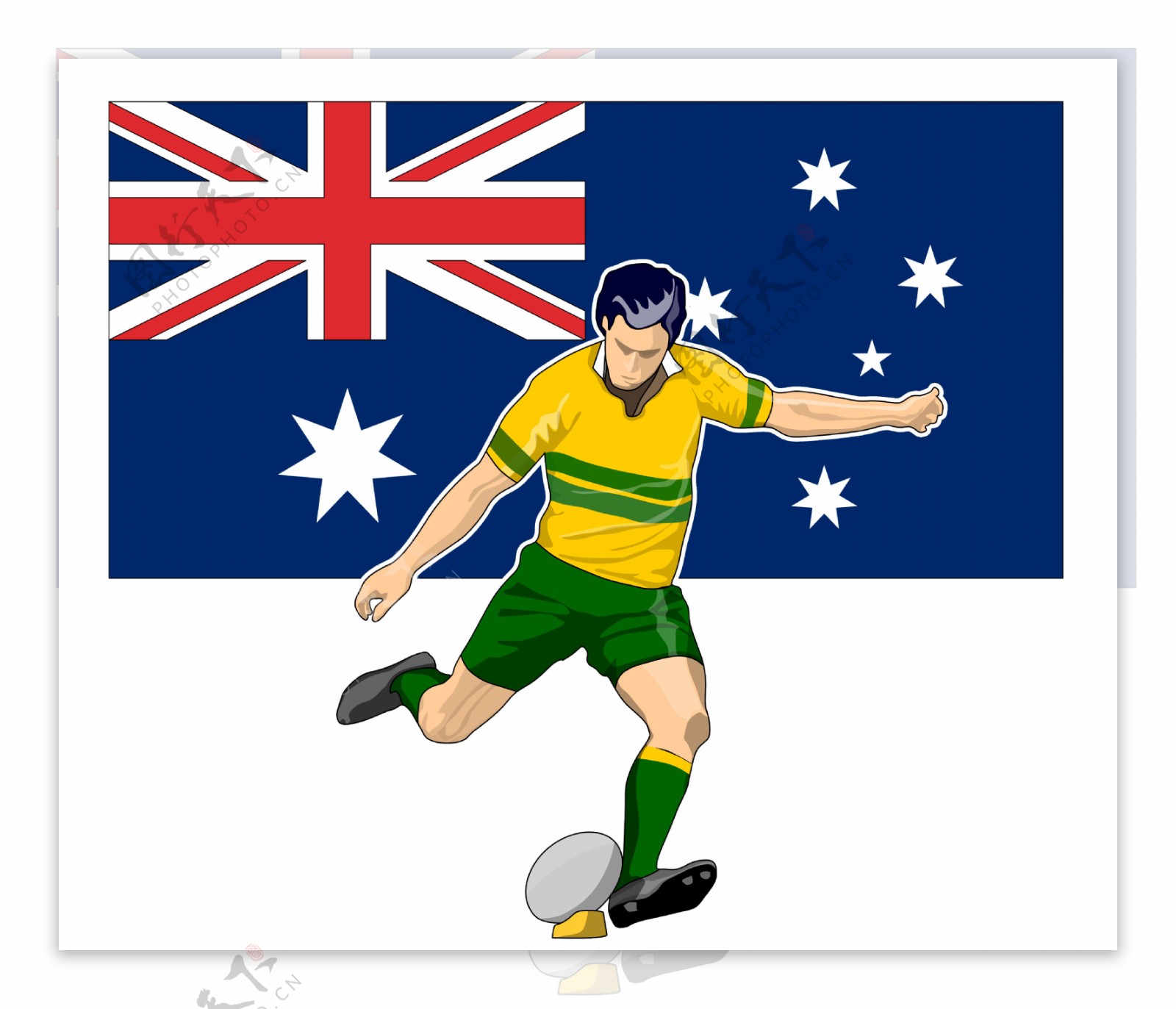 橄榄球运动员踢澳大利亚国旗