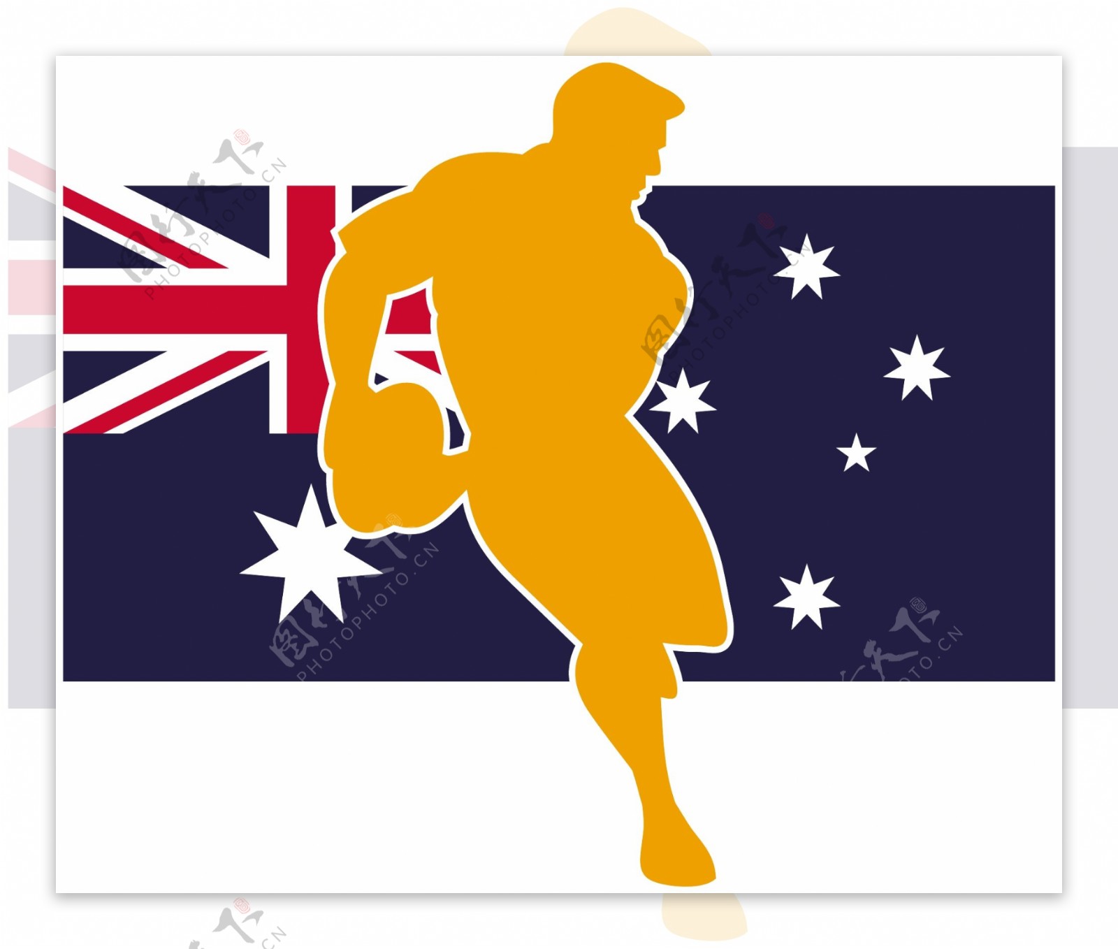 橄榄球的跑步运动员的澳大利亚国旗