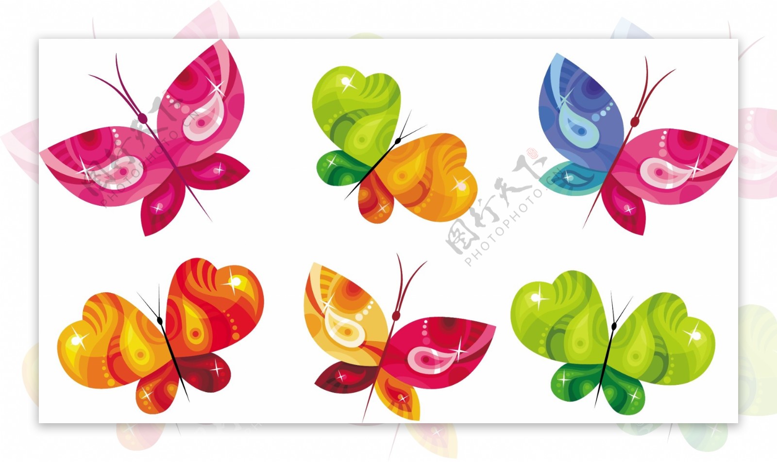 五彩缤纷的蝴蝶设计图标矢量素材