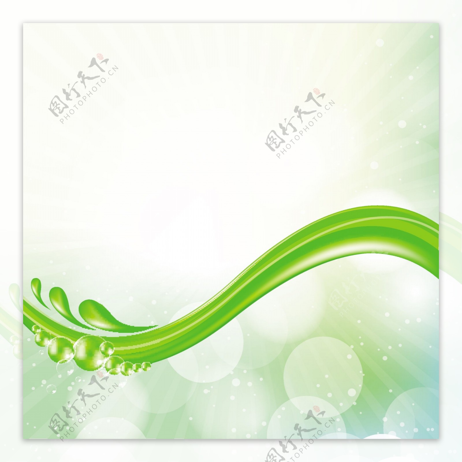 矢量图的性质和波背景与绿色的叶子和水滴