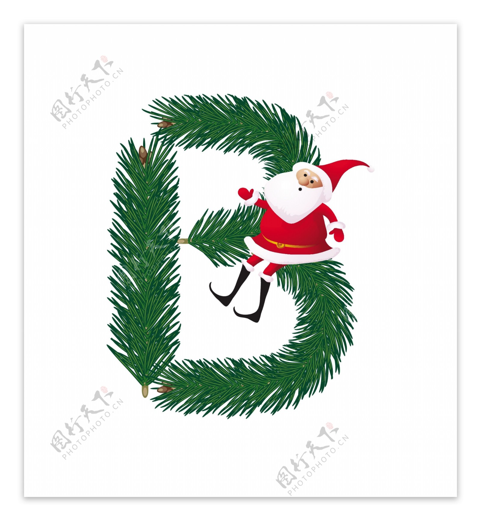 圣诞装饰杉树的ABC字母B矢量有趣的圣诞老人