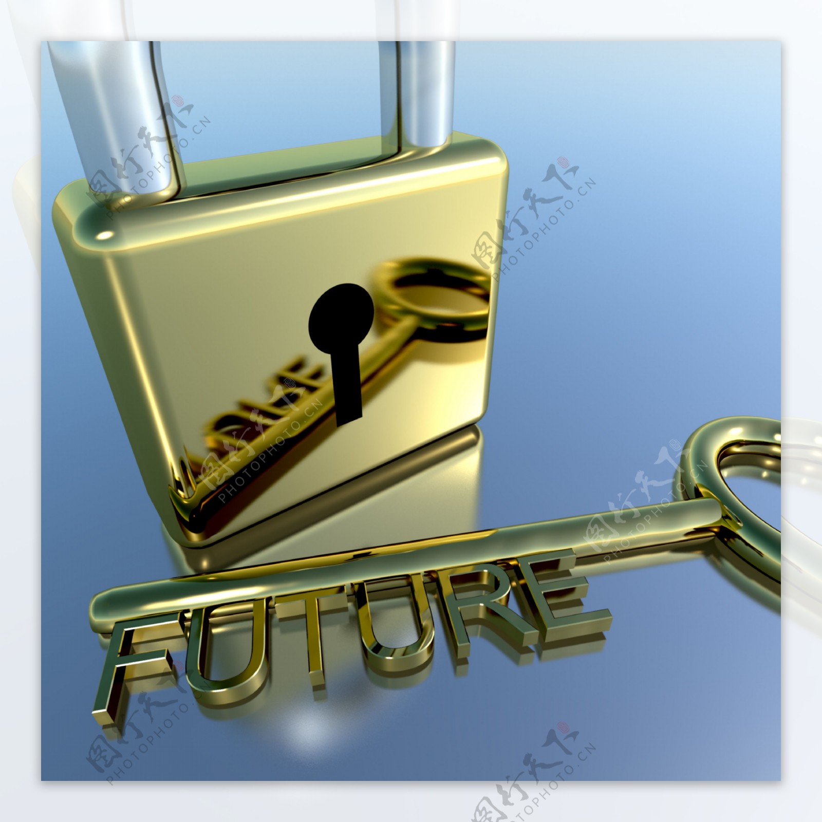 未来的钥匙显示愿望希望和梦想的挂锁