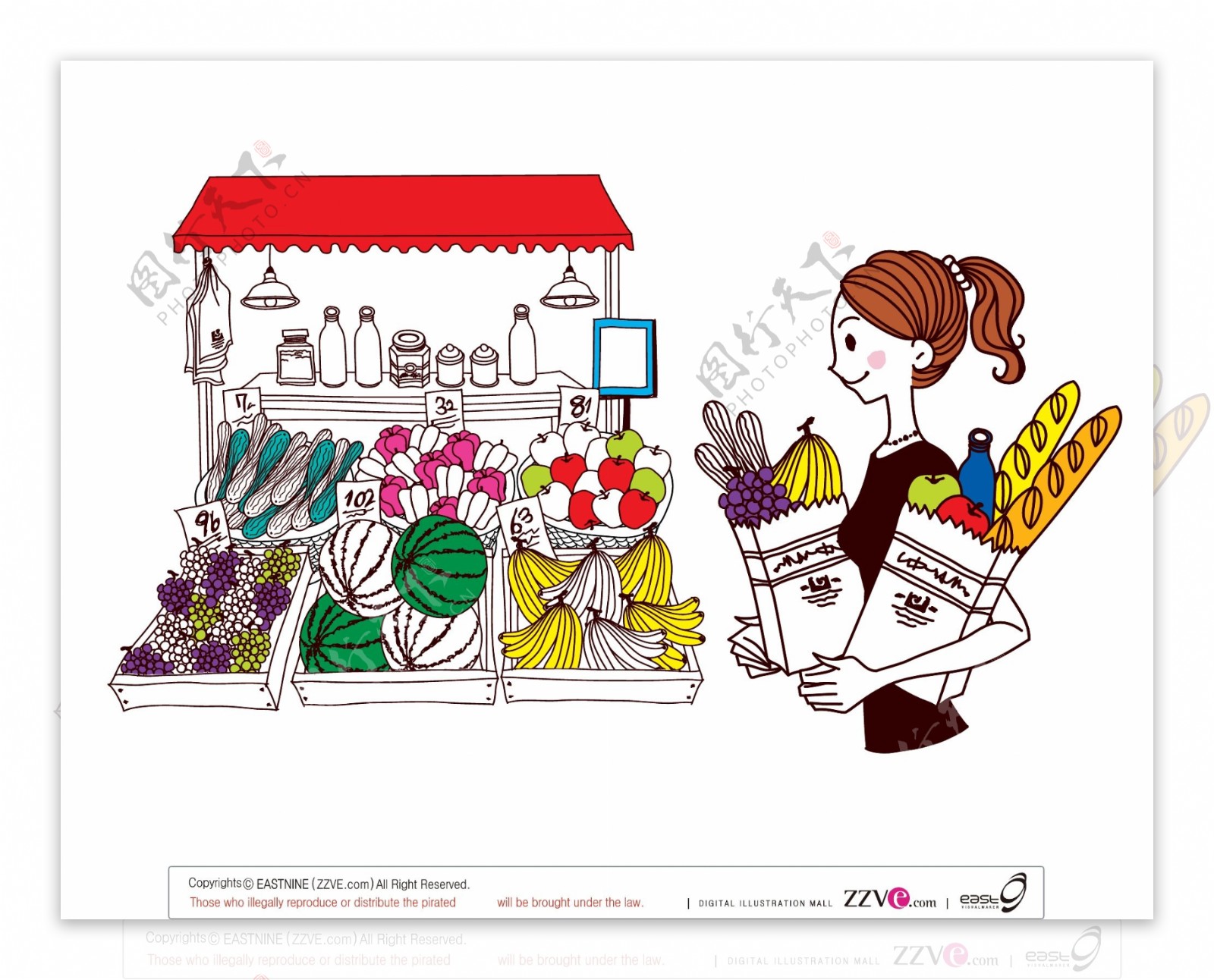 韩国手绘时尚女性生活卡通购物