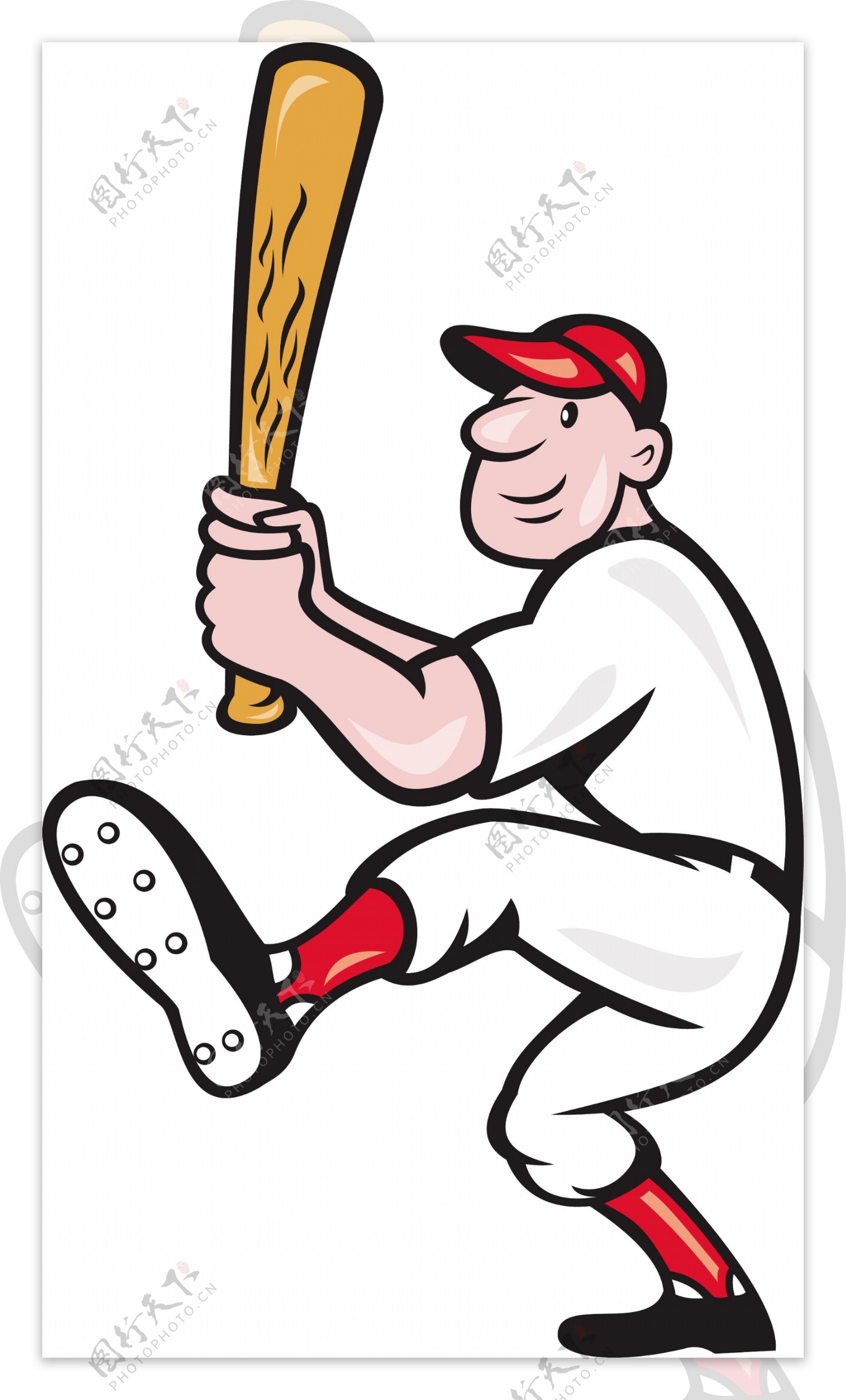 美国棒球运动员击球的卡通