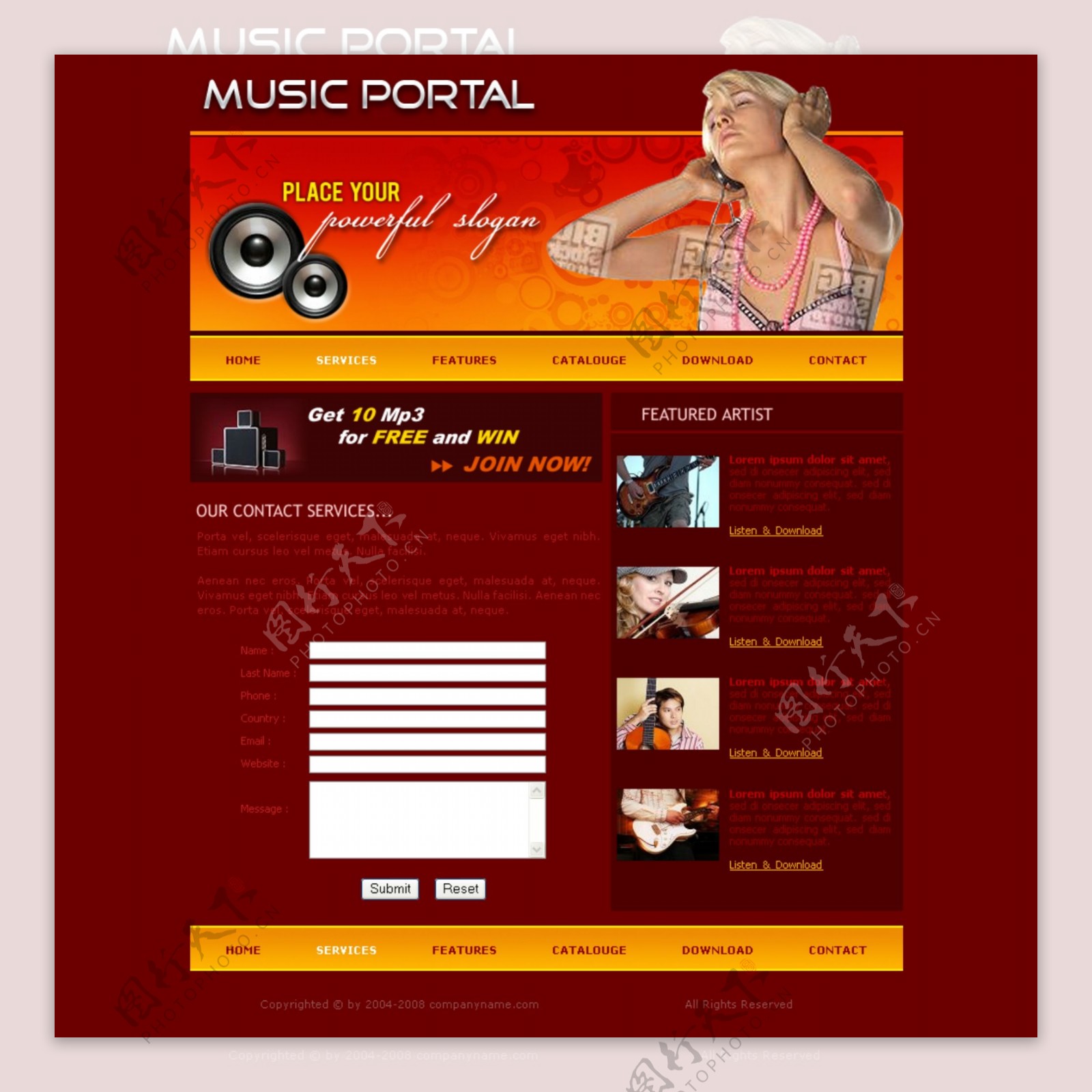 激情音乐网站模板