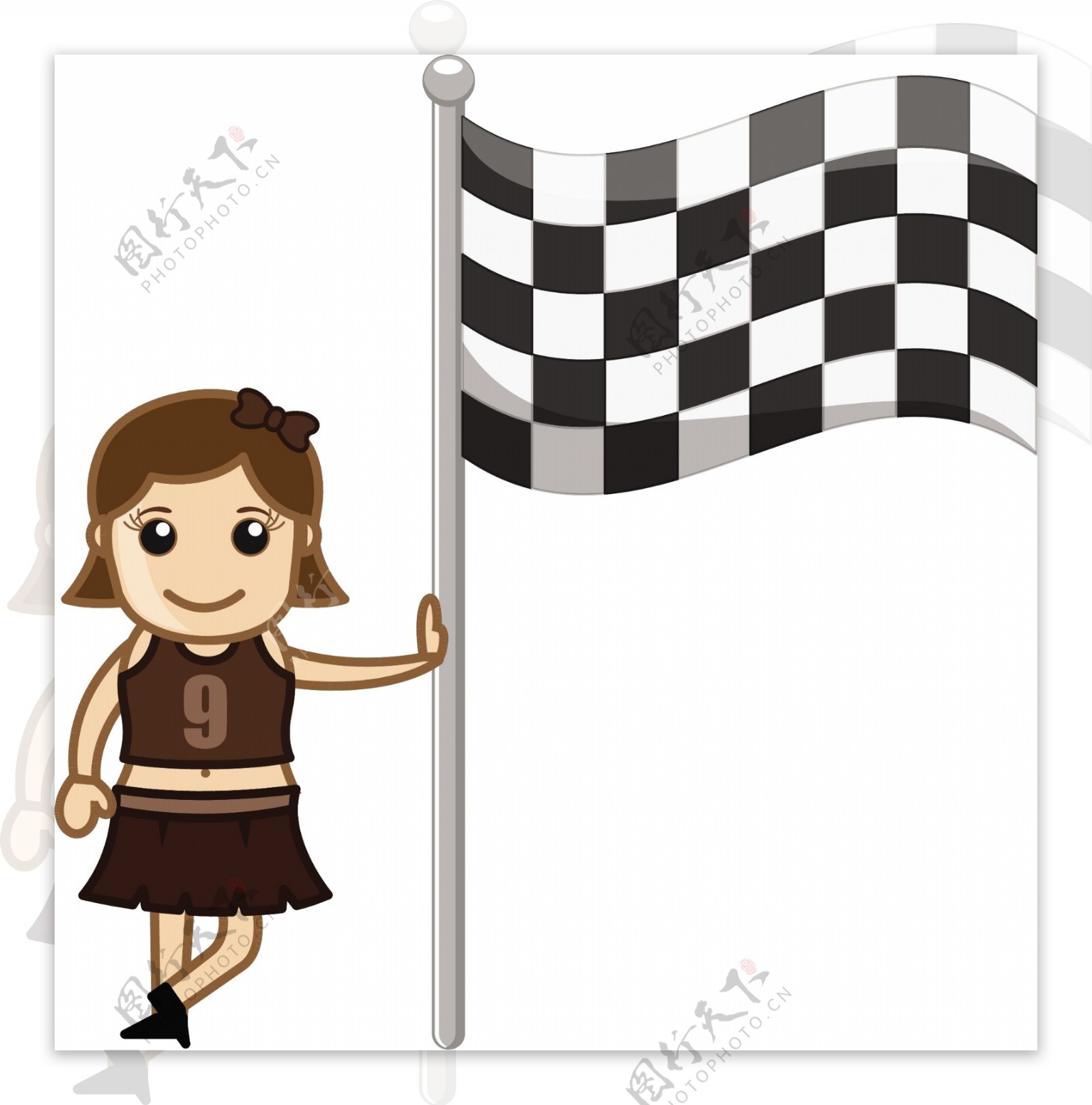 啦啦队女孩站在赛车的旗帜