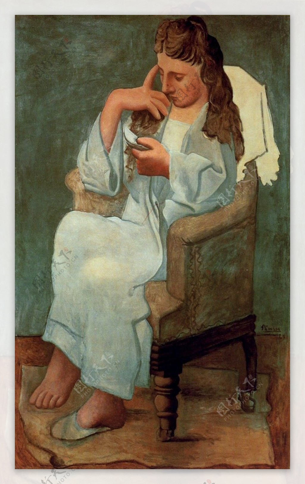 1920LaliseuseFemmeengrisfemmeassiselisant西班牙画家巴勃罗毕加索抽象油画人物人体油画装饰画