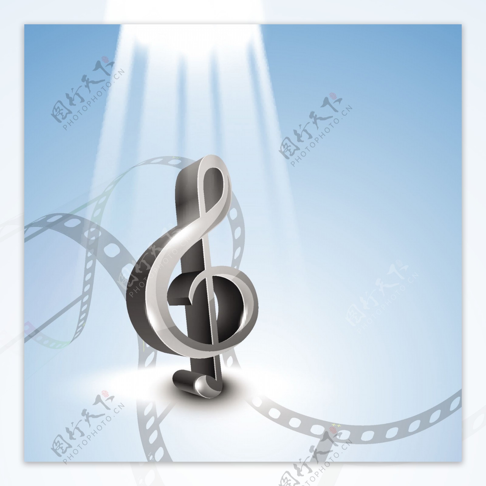 摘要音乐派对的蓝色背景音乐的音符和电影胶片