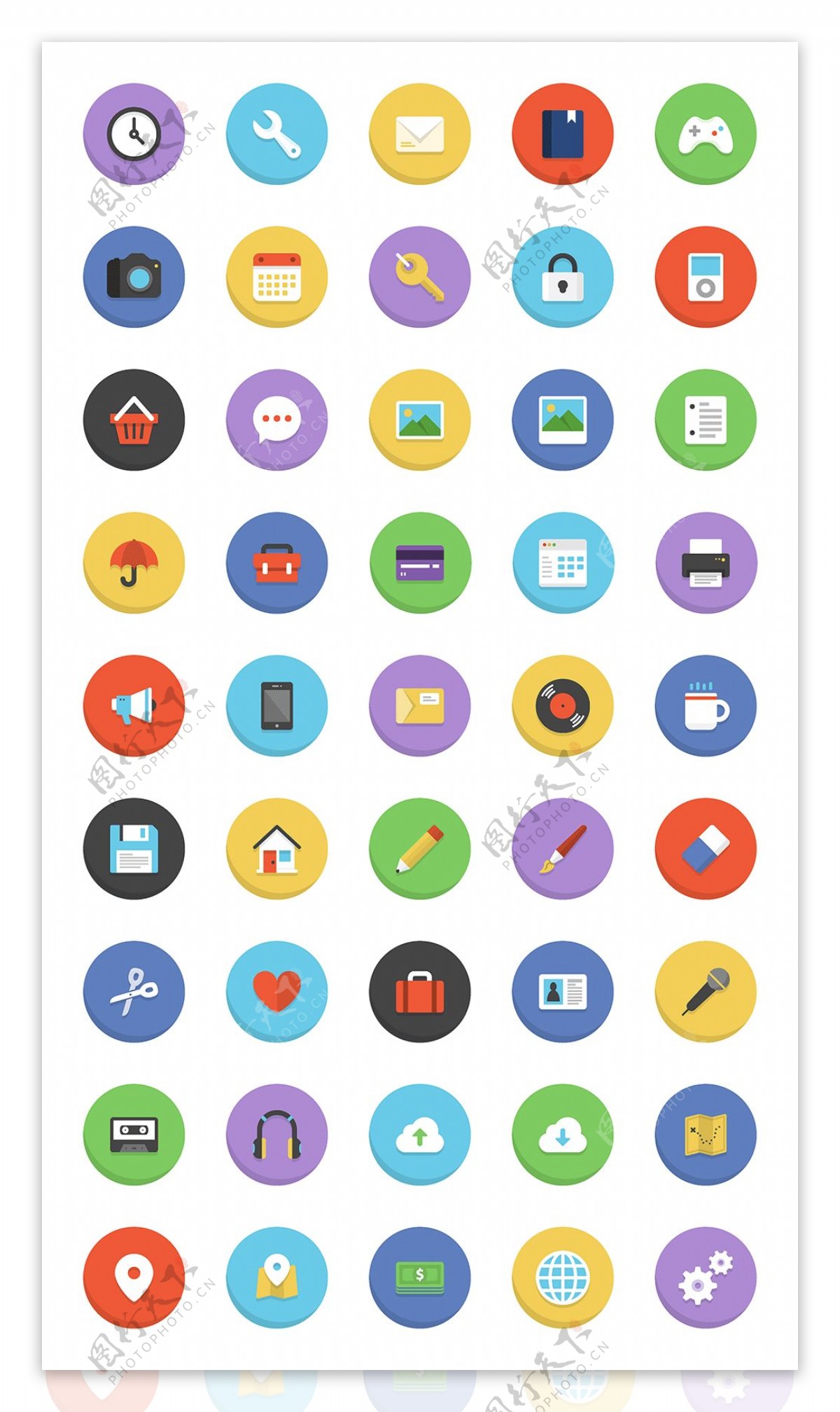 一组圆形扁平化风格图标下载