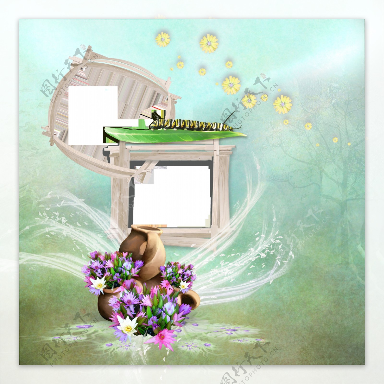 花朵陶罐相框图片