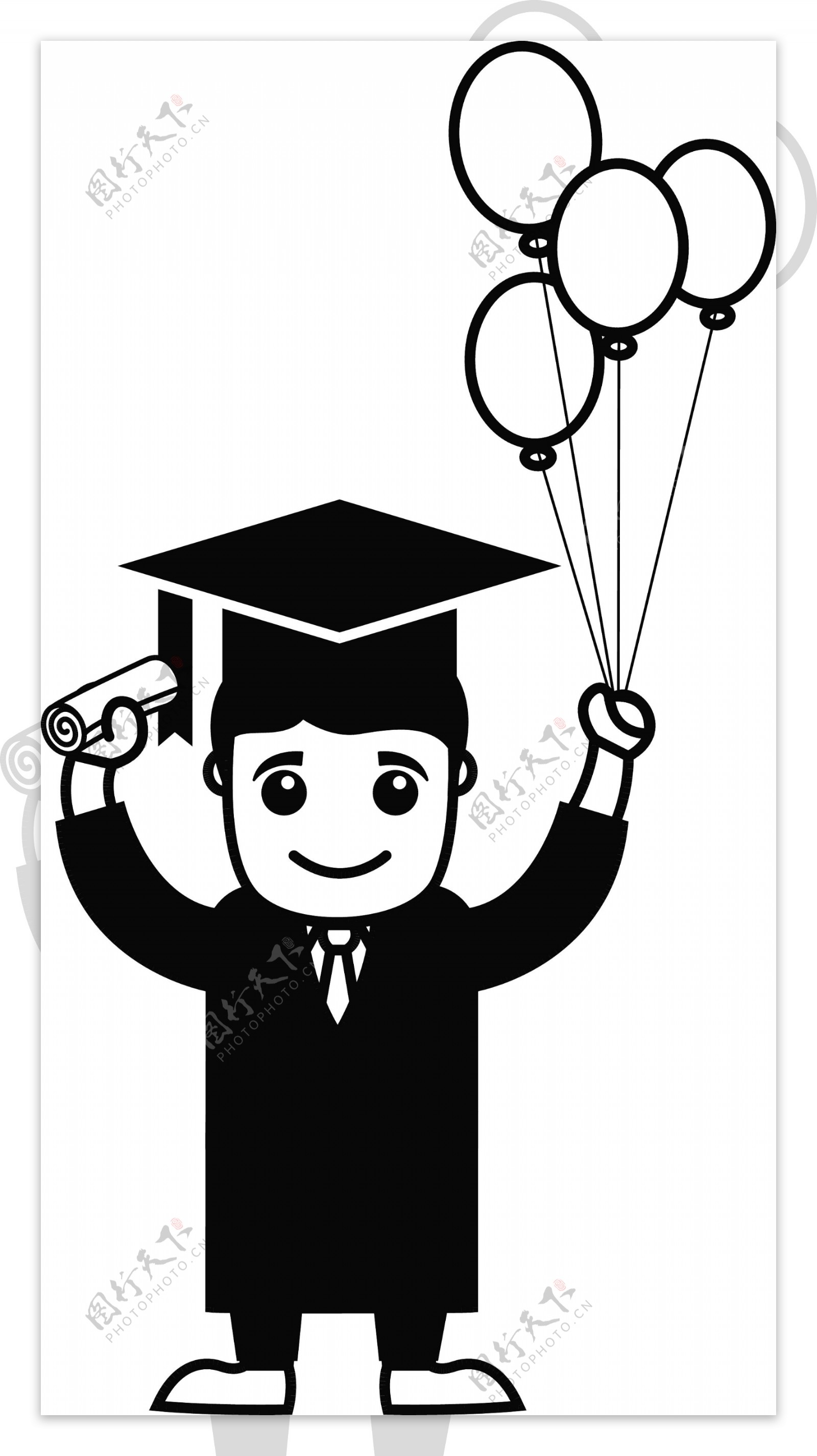 研究生的人拿着气球卡通办公矢量插画