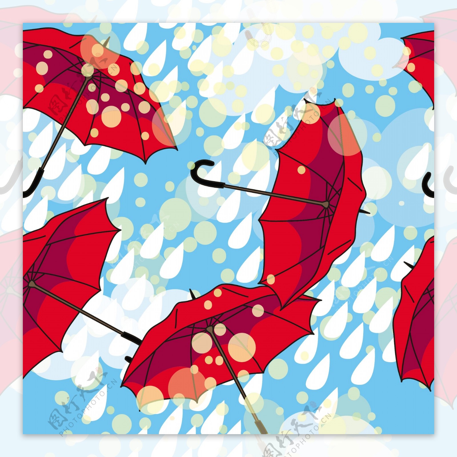 矢量素材手绘炫丽雨伞