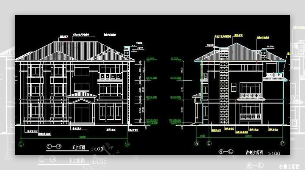 带露台全套三层中欧式别墅框架结构建筑施工图附结构图nbsp18x17