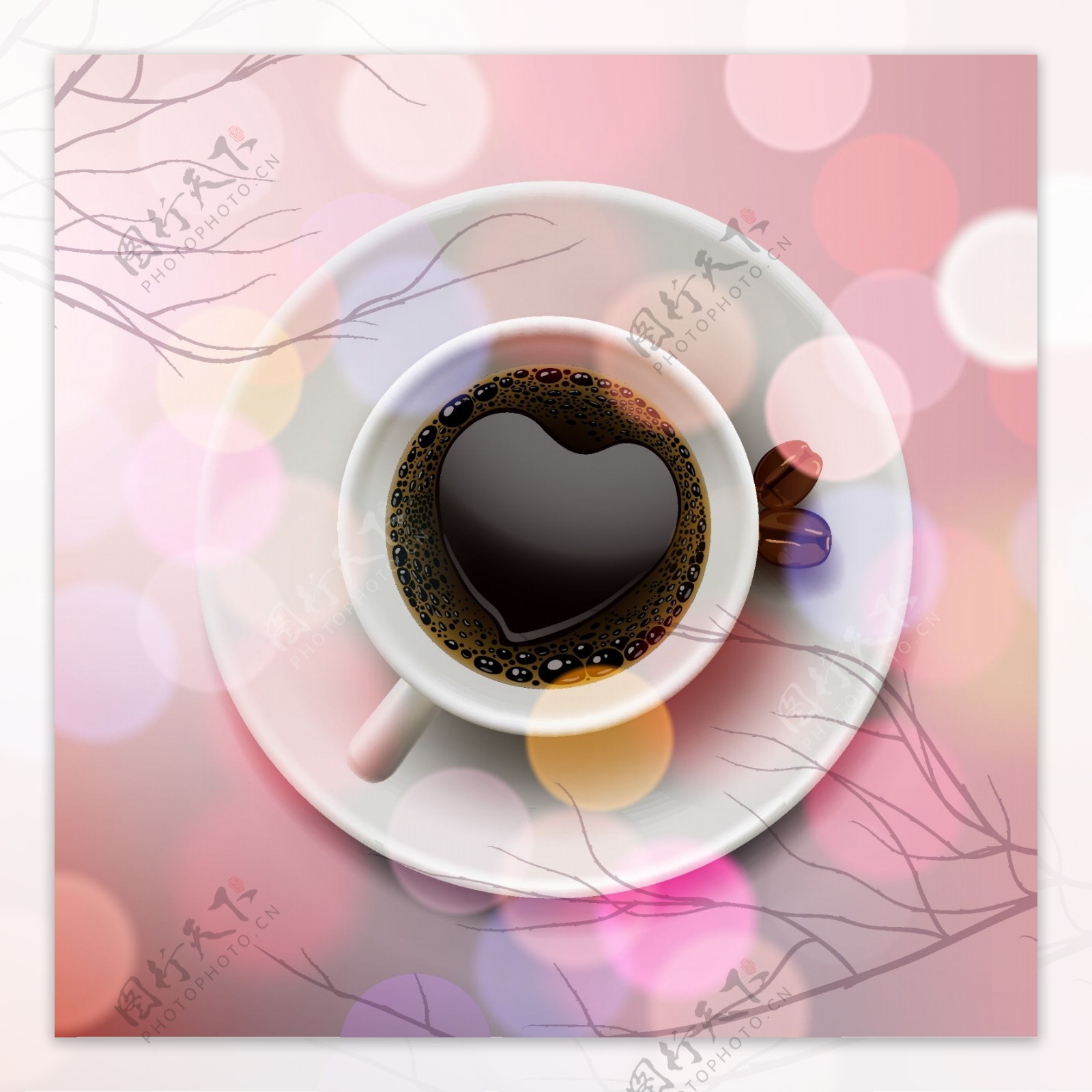 浪漫心形咖啡矢量素材