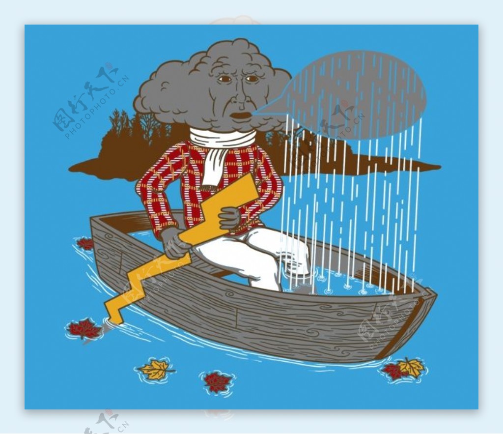 位图插画抽象人物船湖免费素材