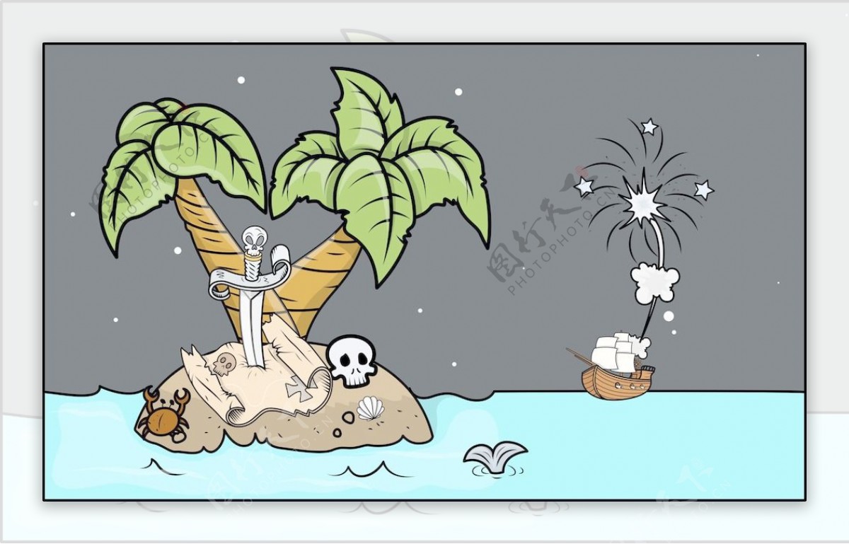 海盗来到一个岛卡通插画矢量