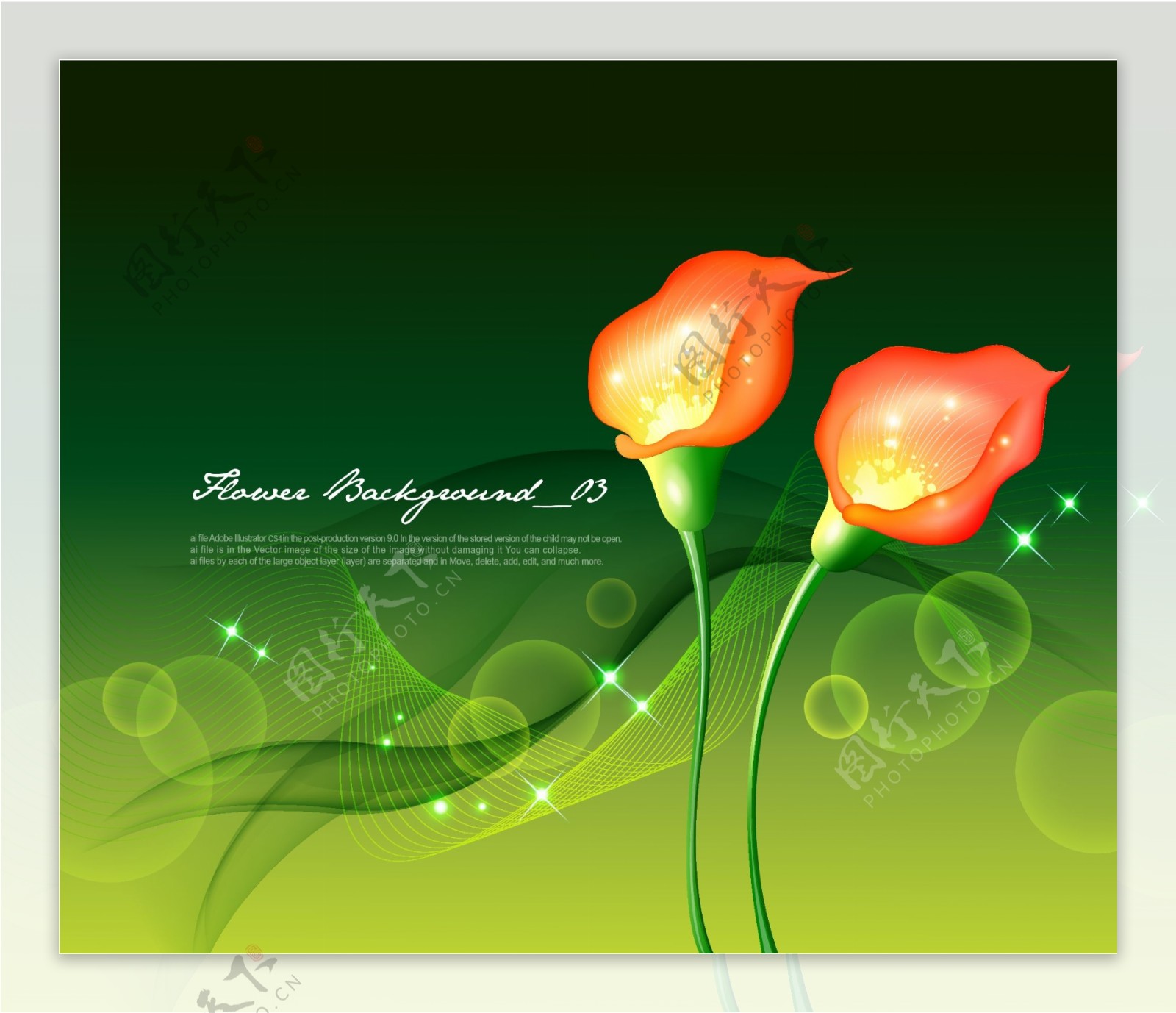 鲜艳花朵绿叶图案创意设计矢量素材3