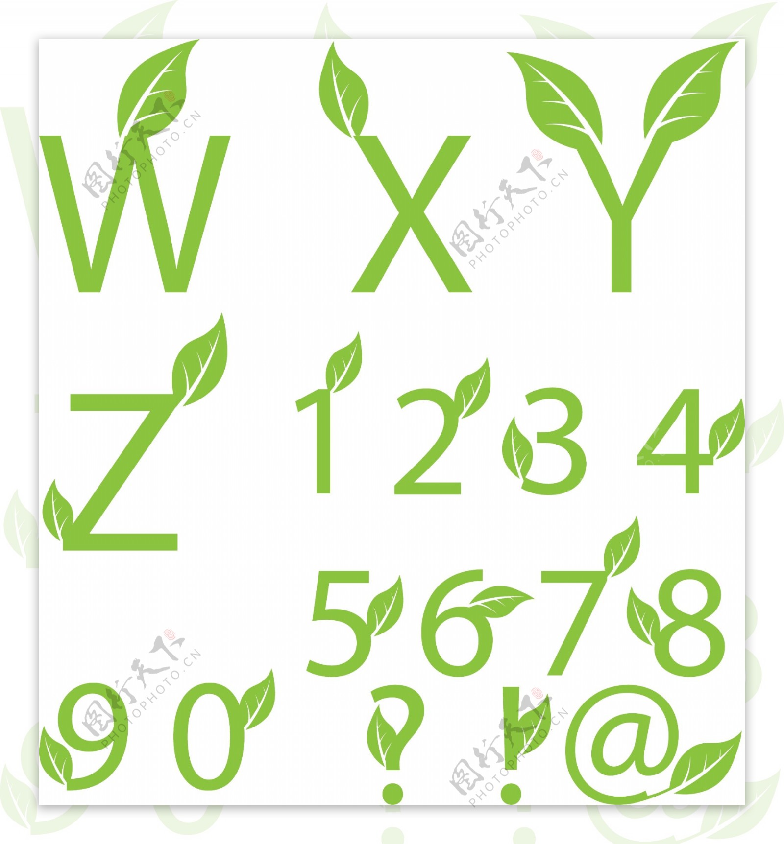 鲜绿色的叶子装饰字体矢量素材