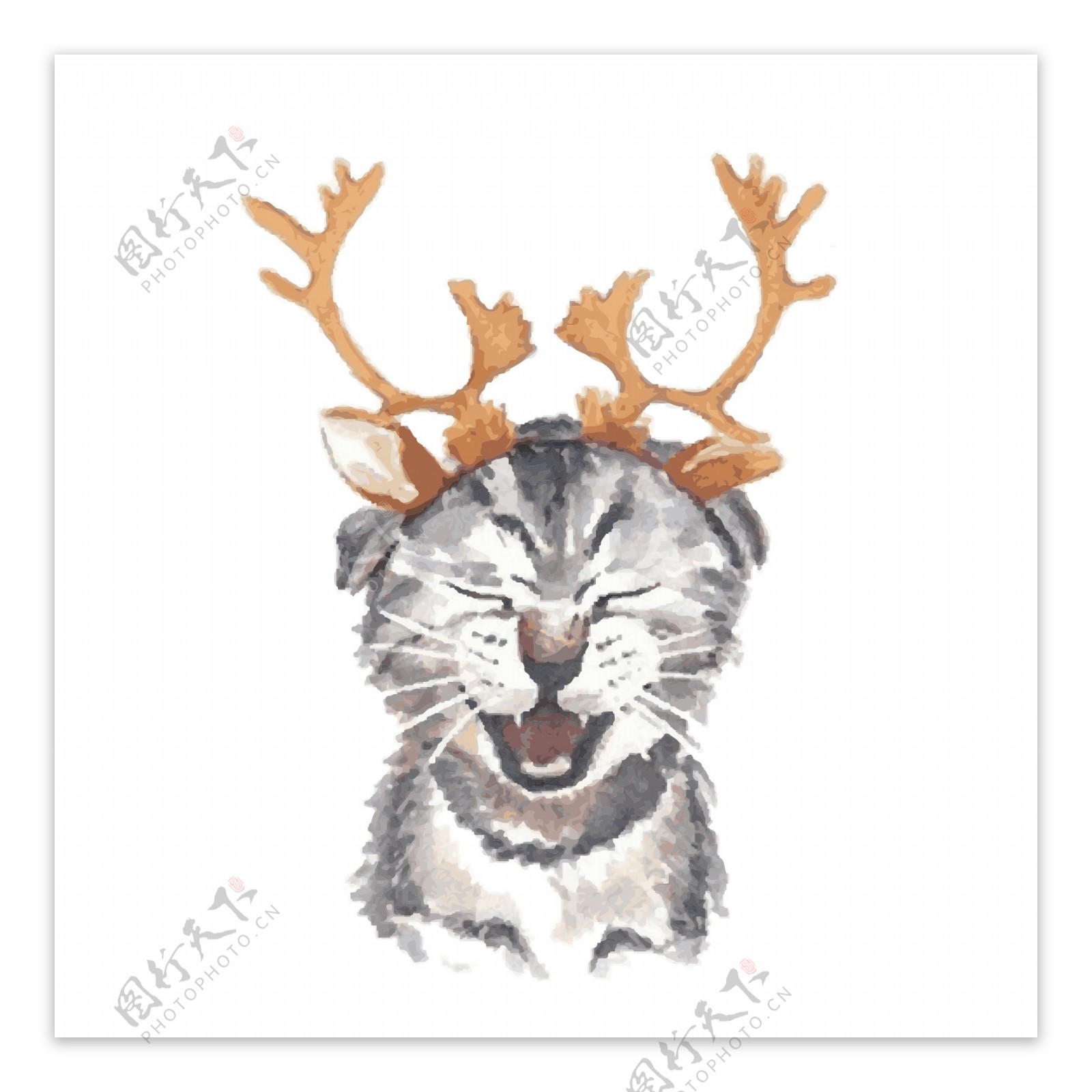 印花矢量图T恤图案可爱动物猫鹿角免费素材