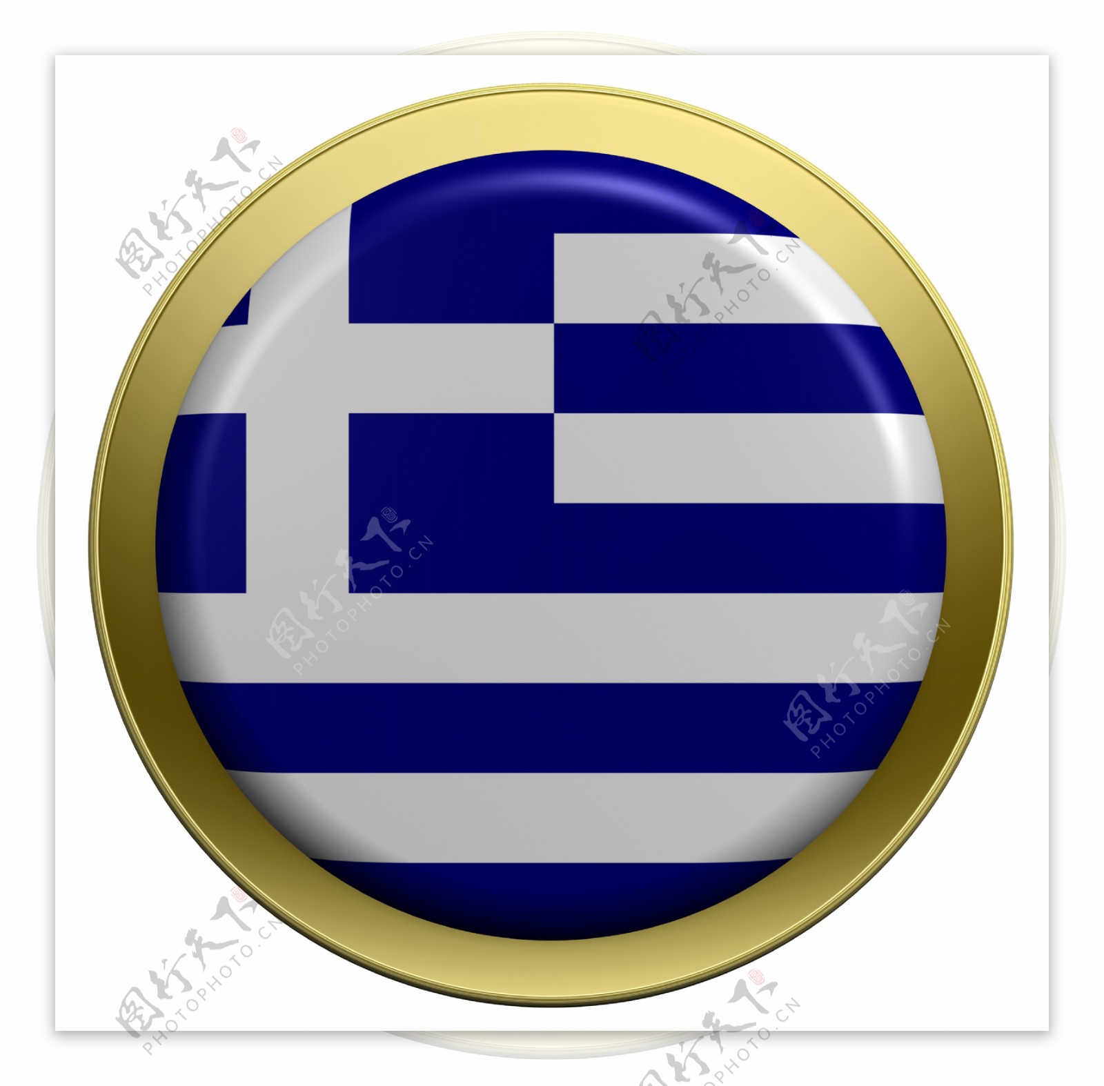 希腊国旗上的圆形按钮白色隔离