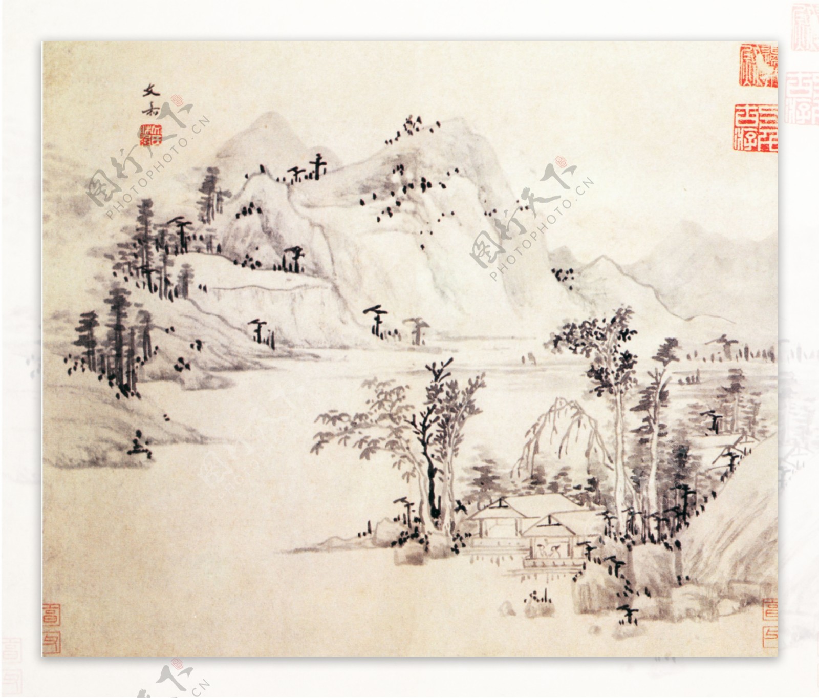 山水名画山水花卉图a