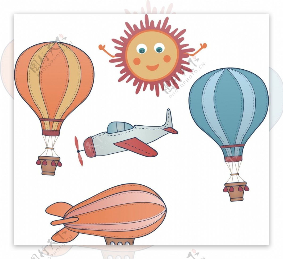 卡通热气球飞机图片