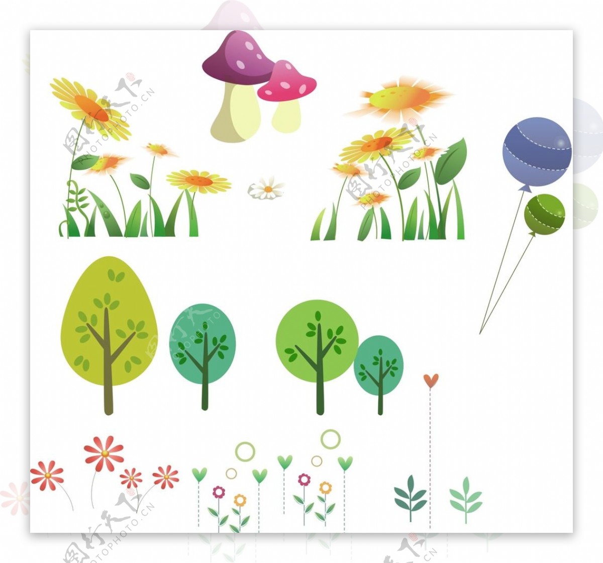 树木蘑菇花朵图片