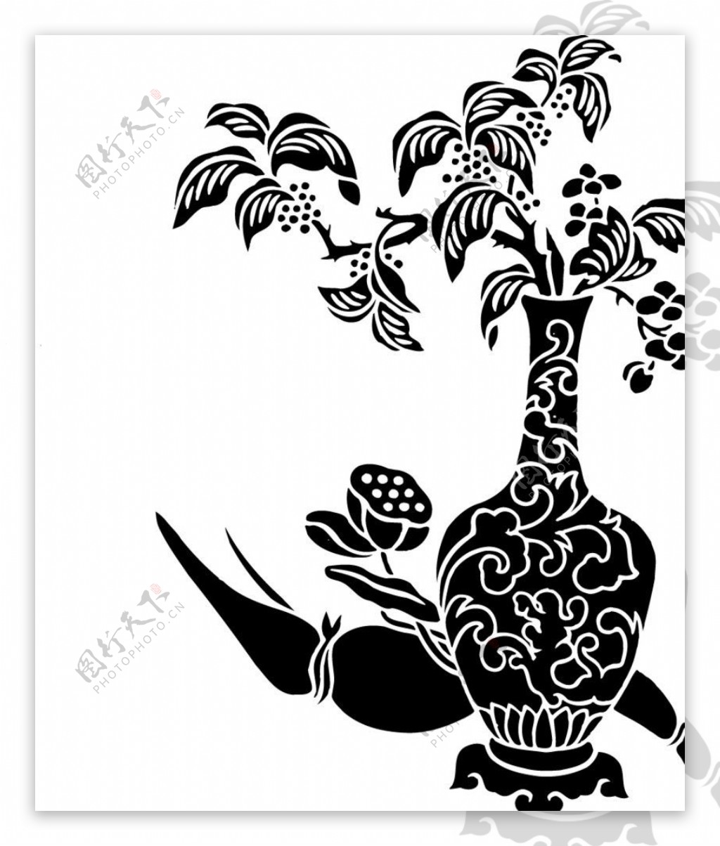 矢量花瓶莲藕花卉纹样图片