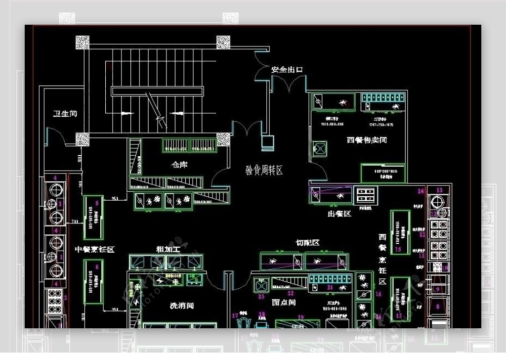 中西餐厅厨房设计平面图CAD制作图片