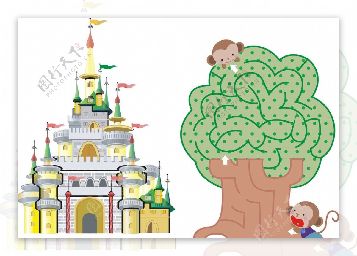 矢量城堡卡通树木图片