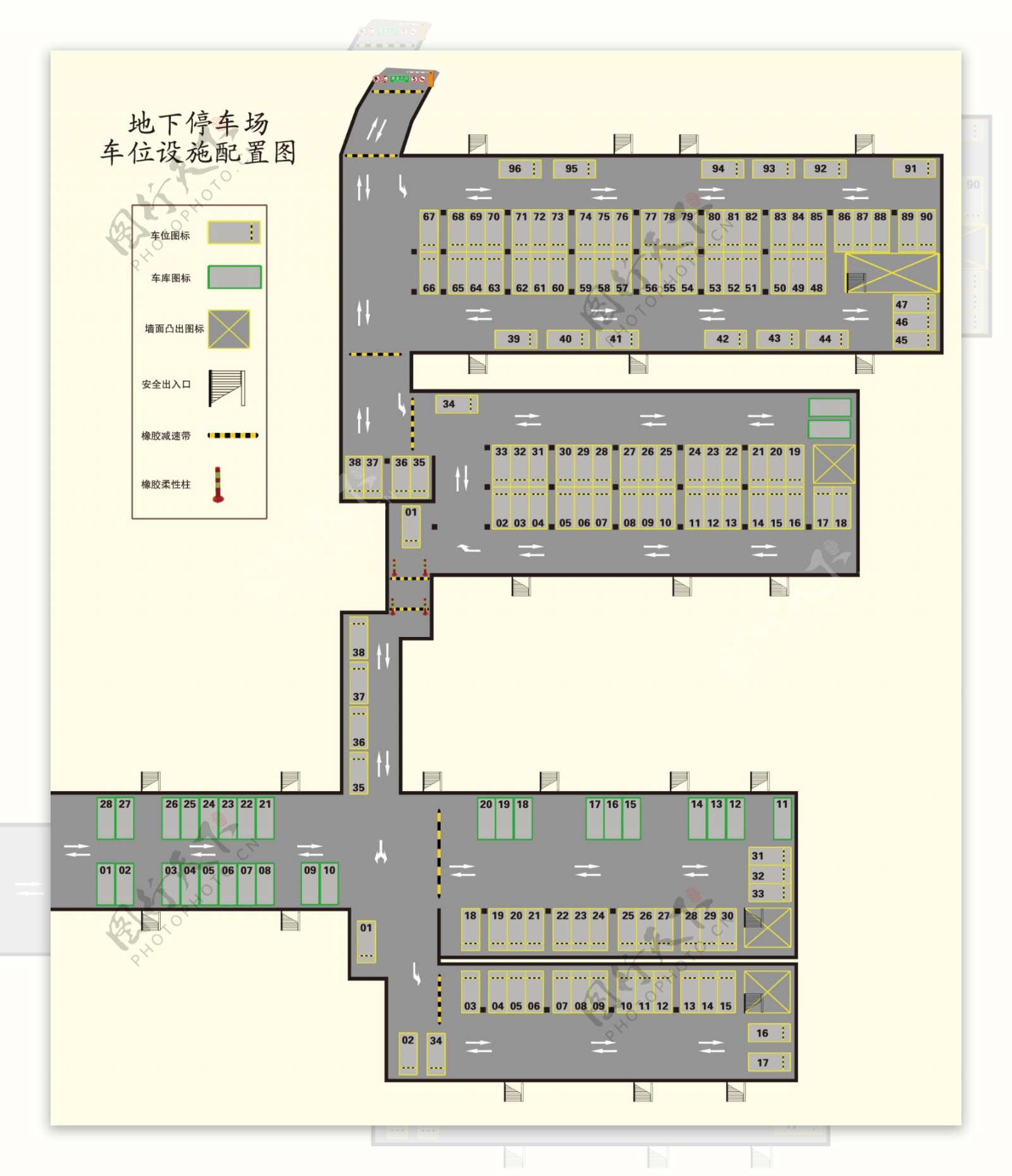 地下停车场车位设施图图片