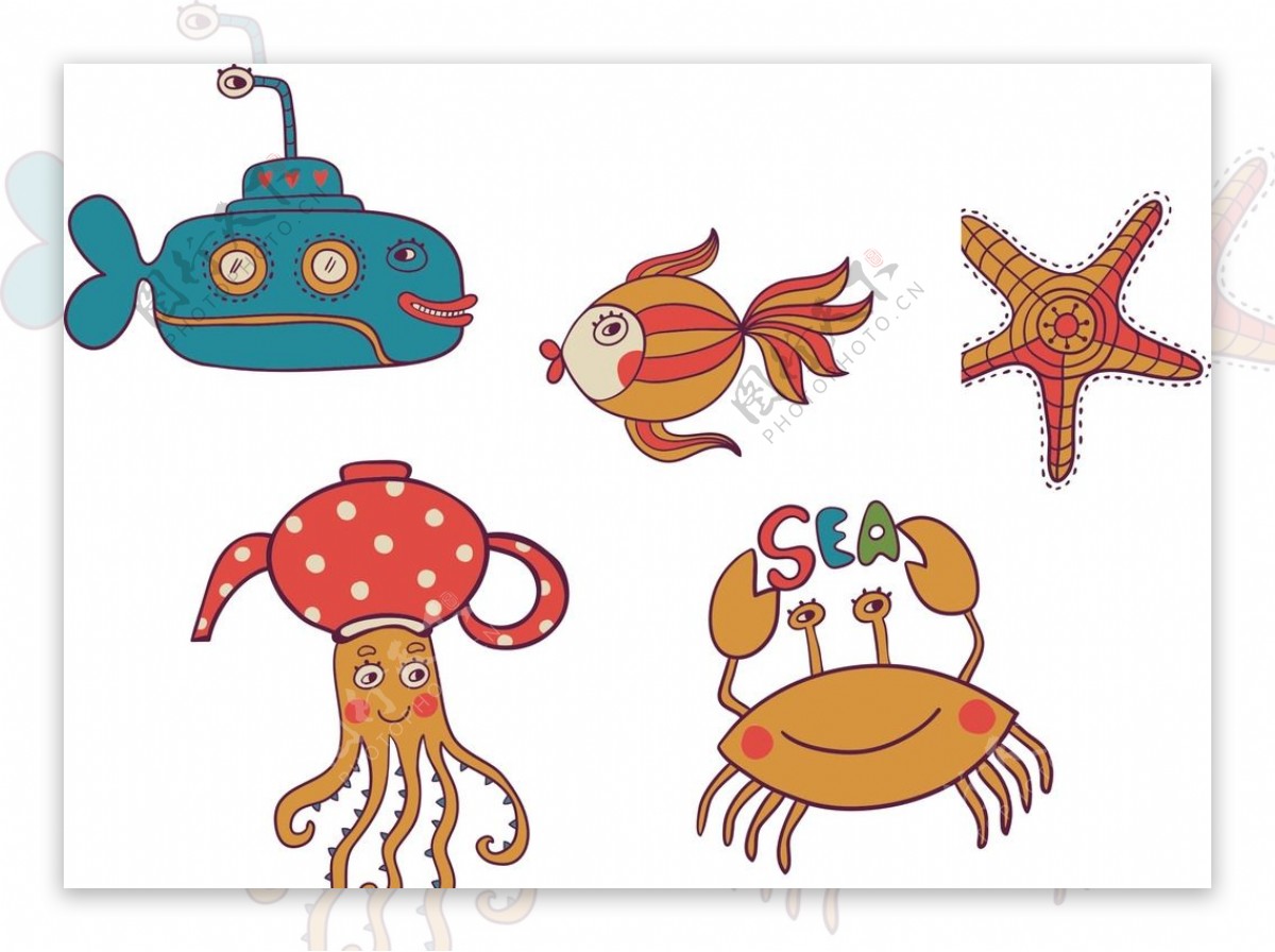 卡通章鱼螃蟹图片