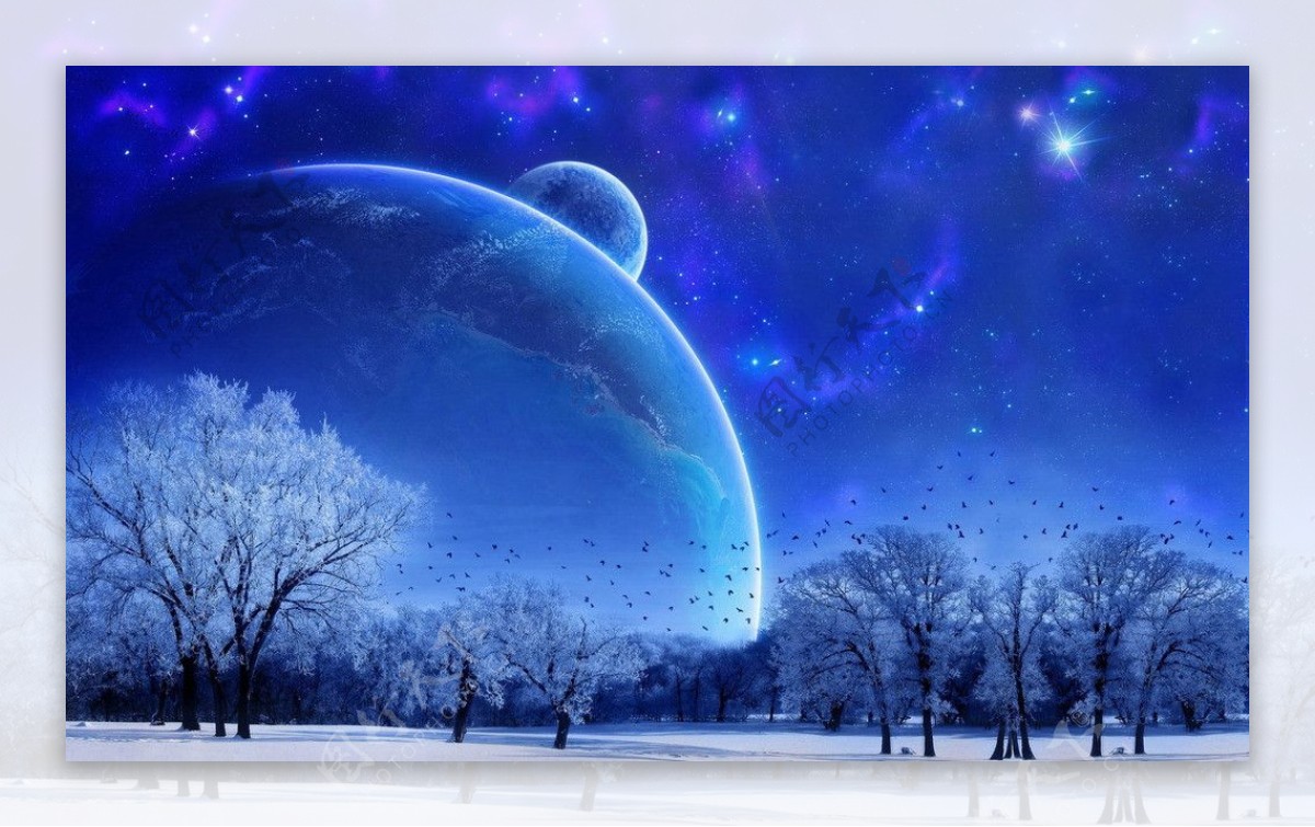 雪夜星空图片