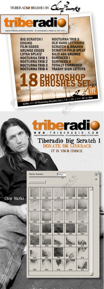 Rons公司出品的高清晰Triberadio笔刷集之一BigScratch
