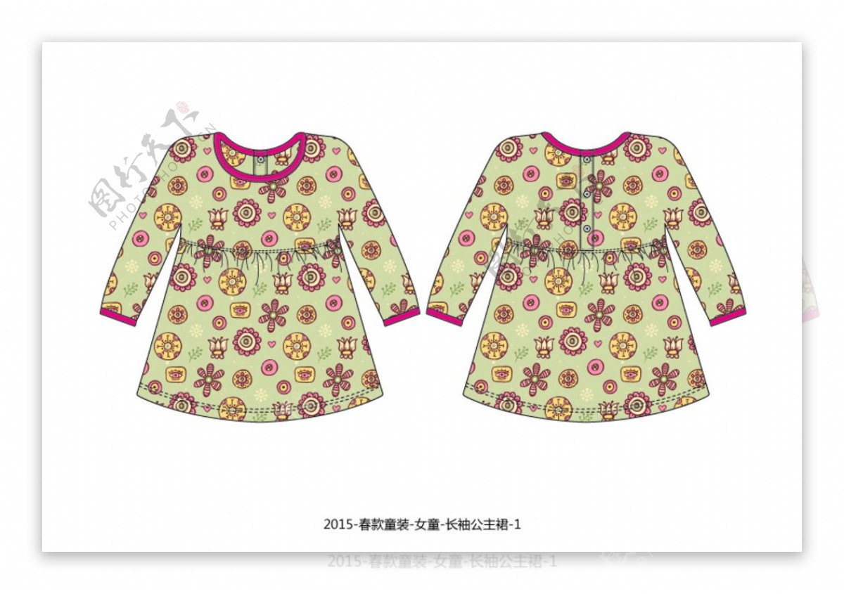 2015春款女童长袖公主裙图片