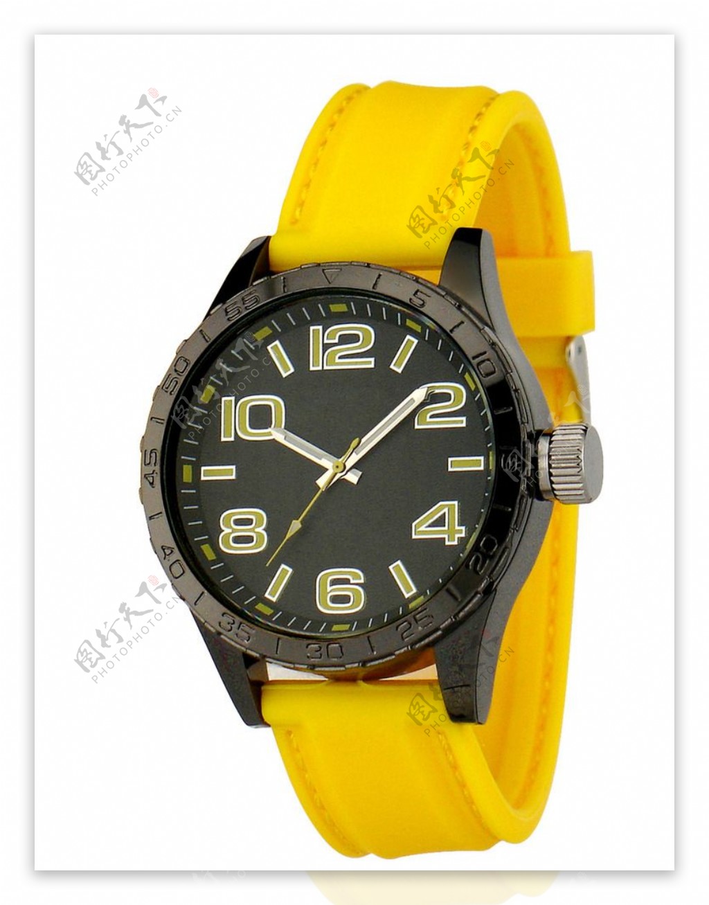 黄色黑面胶带手表图片