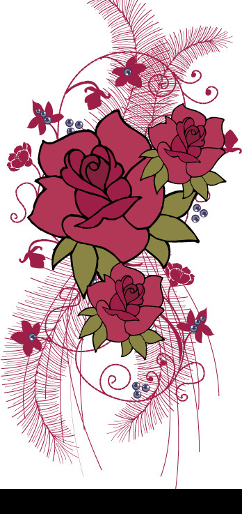 玫瑰花主题花纹矢量图片