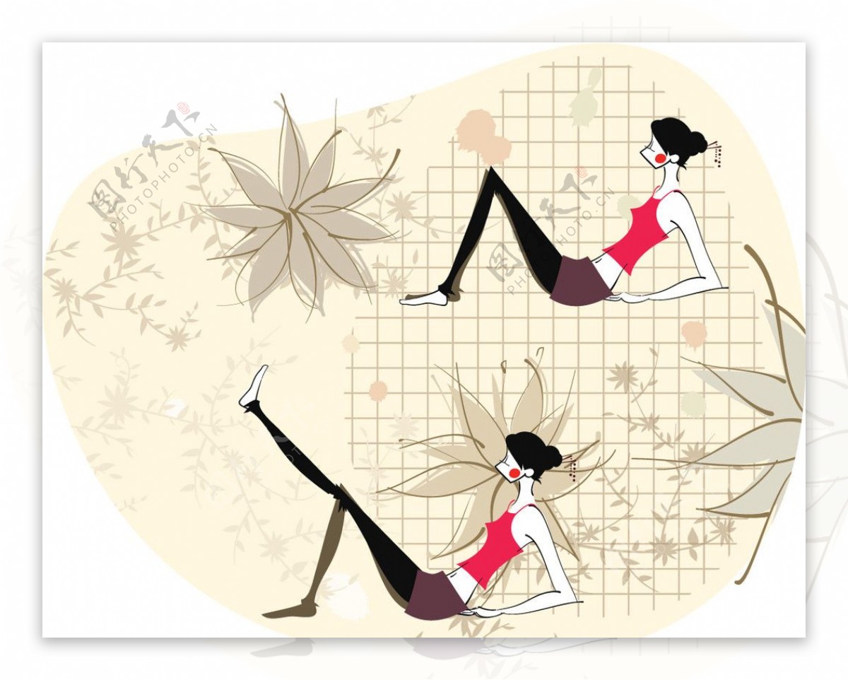唯美瑜伽健身矢量插画系列图片