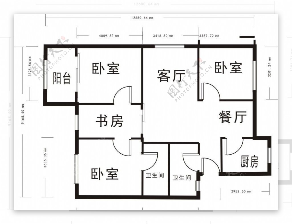 三室两厅室内平面设计图片