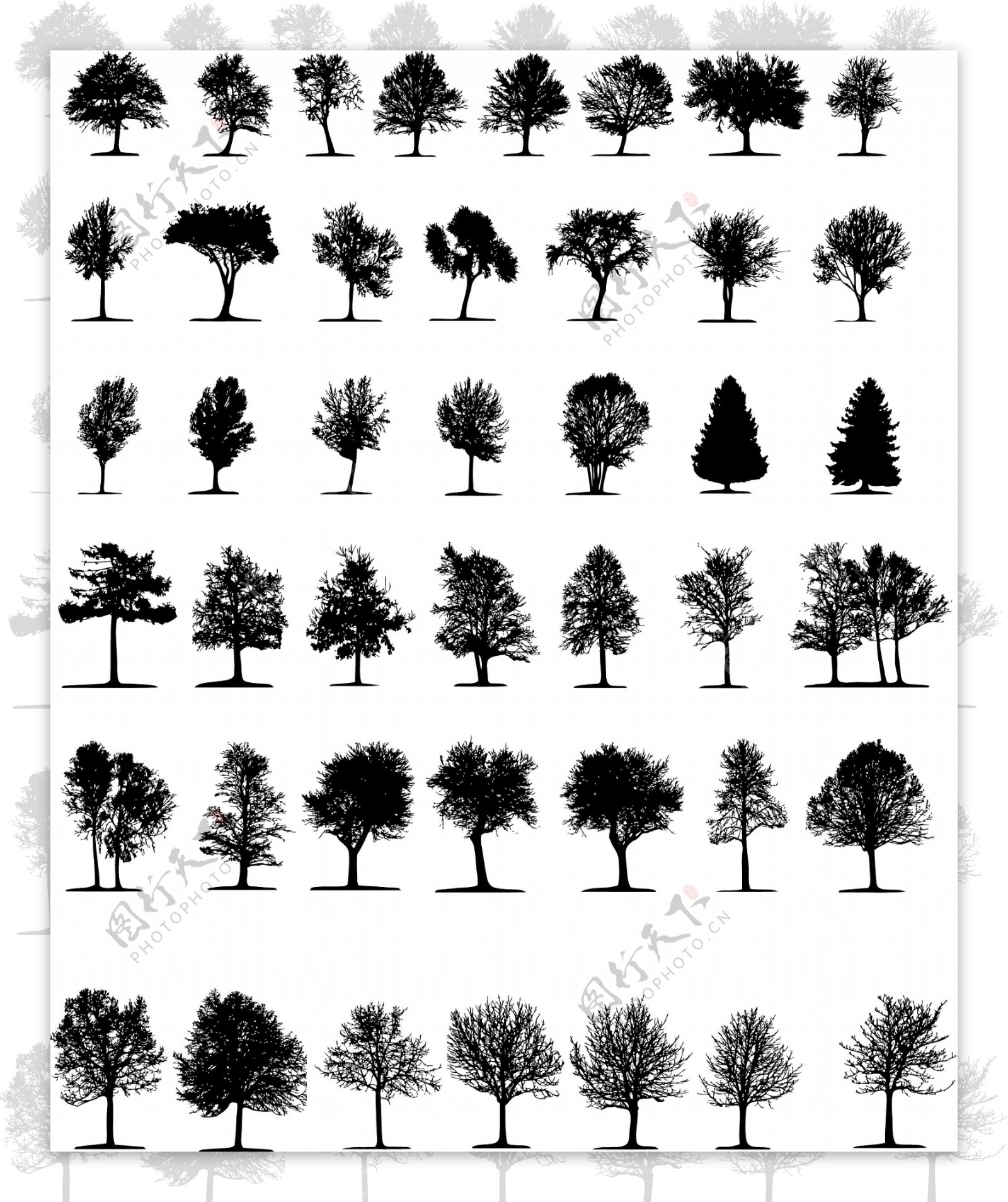 树剪影矢量图片