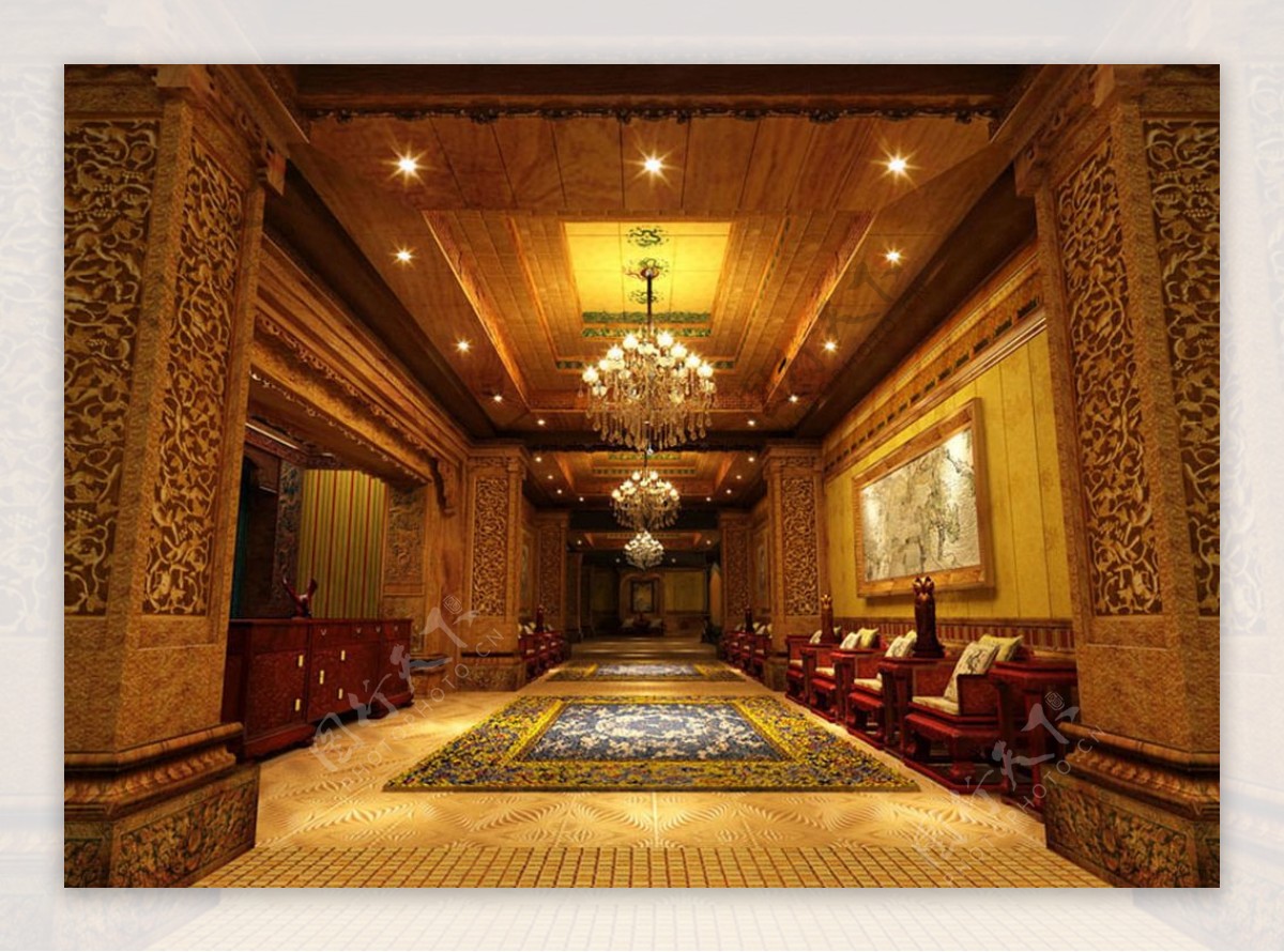 中式高级会所走廊图片