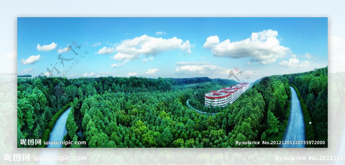 中国首座生态制曲中心背景天空是后期拼图图片