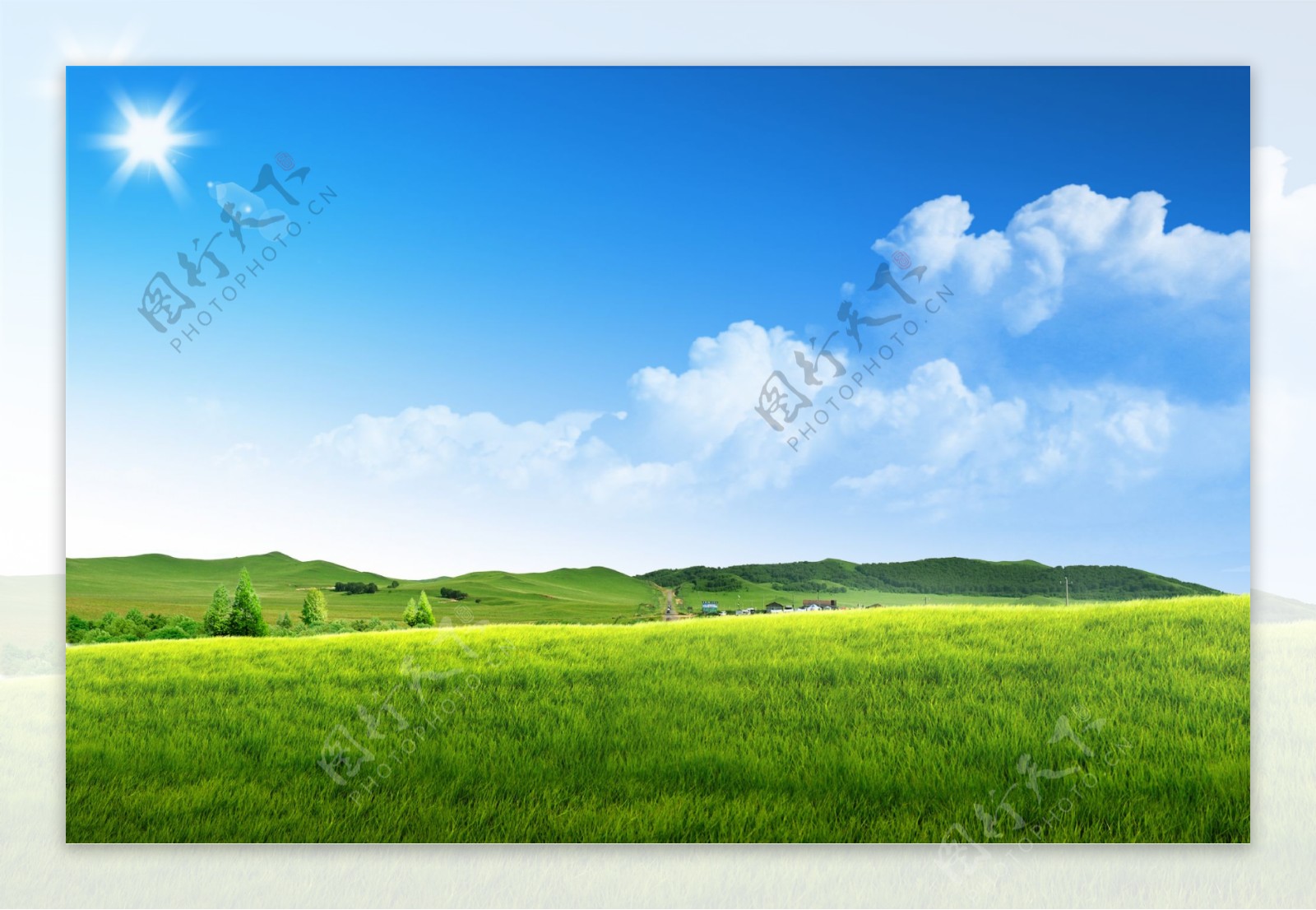 蓝天白云绿草地背景图片素材-编号11052555-图行天下