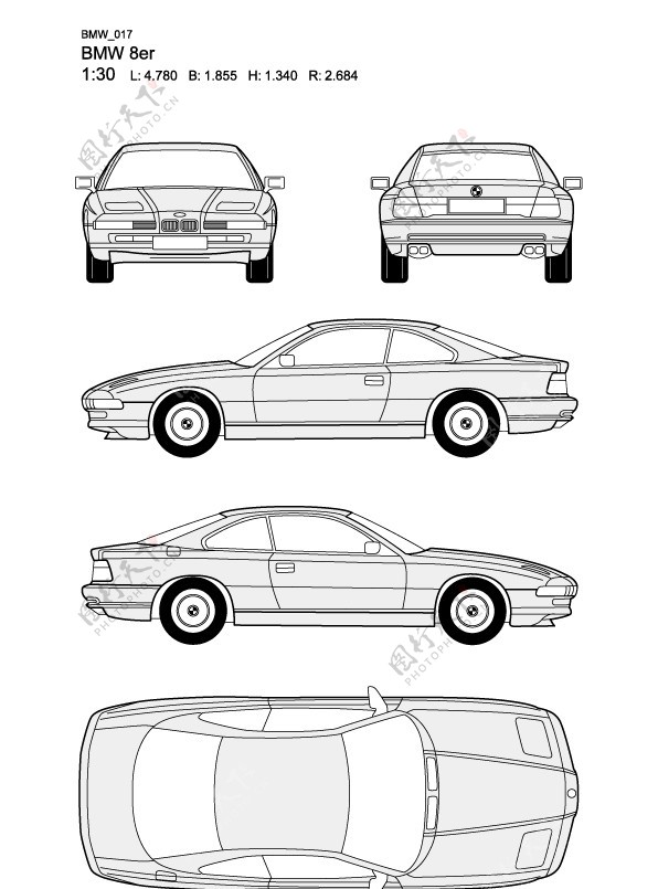 宝马8系BMW8er汽车线稿图片