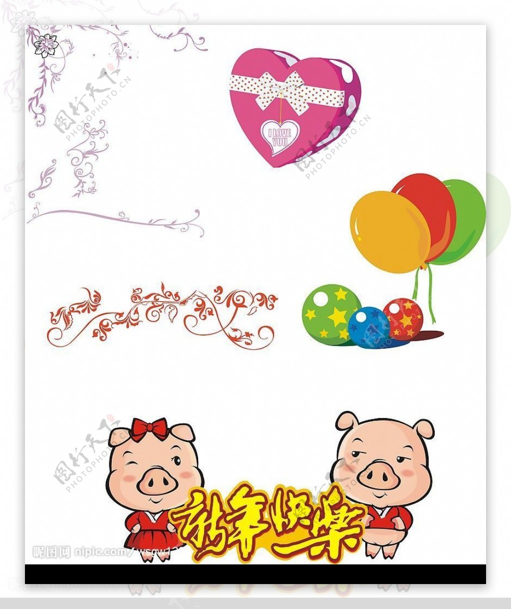 猪气球花纹图片