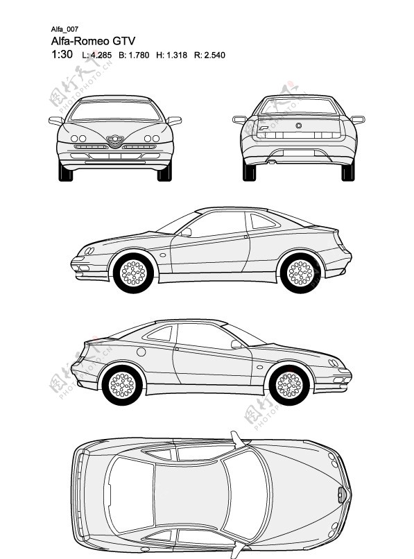 阿尔法RomeoGTV款汽车线稿图片
